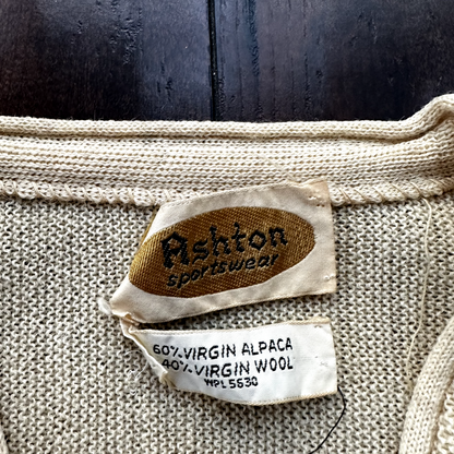 VTG 60s 70s Cardigan Sweater Alpaca Wool Kurt Cobain Cream Yellow Winter Cool