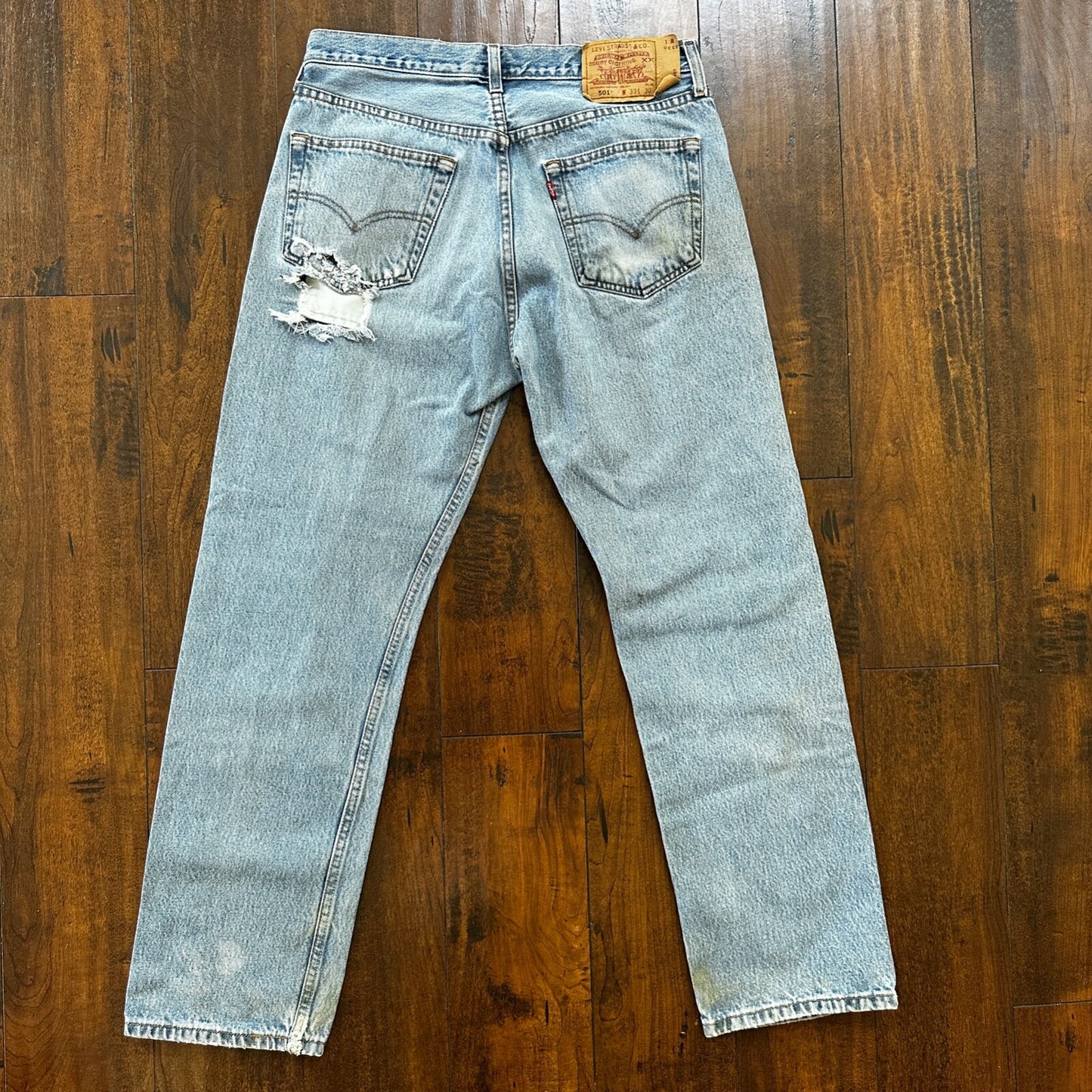 Levis 501 Vintage 90s Straight Leg XX Columbia Jeans 33x30 Light Wash Act 30x29