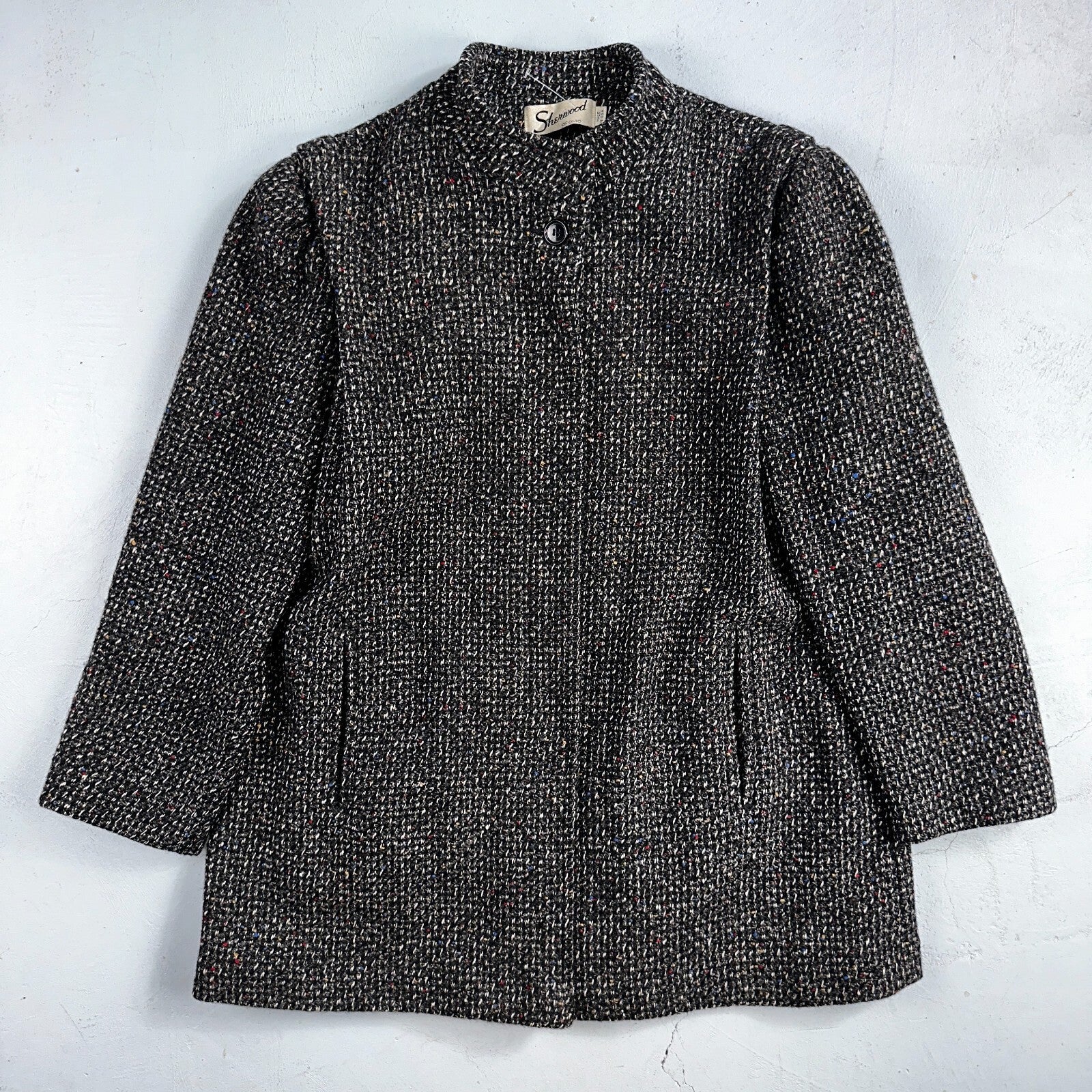 Sherwood of Ohio Jacket Pea Coat 1970s Cloak USA 70s Rockabilly Speckle Wool