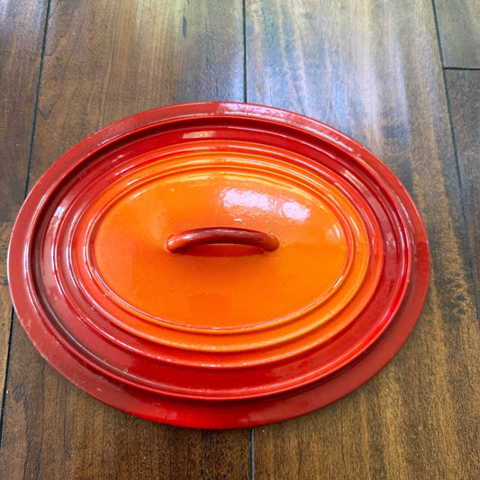Le Creuset #B Oval Dutch Oven Lid Only France Enamel Pot Orange Flame VTG 1960s