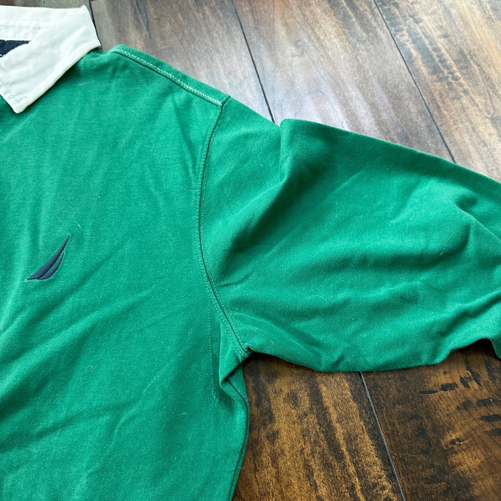 Nautica Men's Long Sleeve Classic Fit Green Polo embroidered logo M 100% Cotton