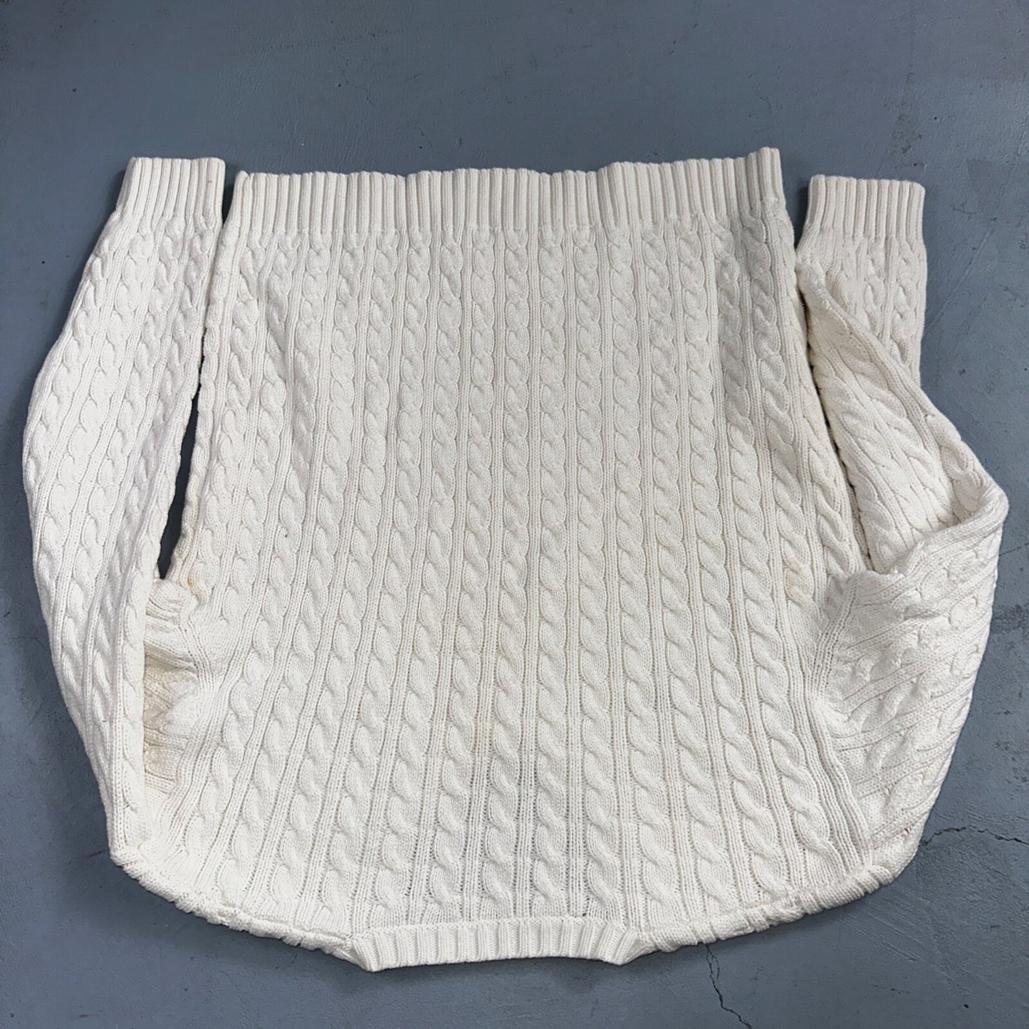 Lauren Ralph Lauren White Cable Knit V Neck Pullover Sweater Womens M Cotton