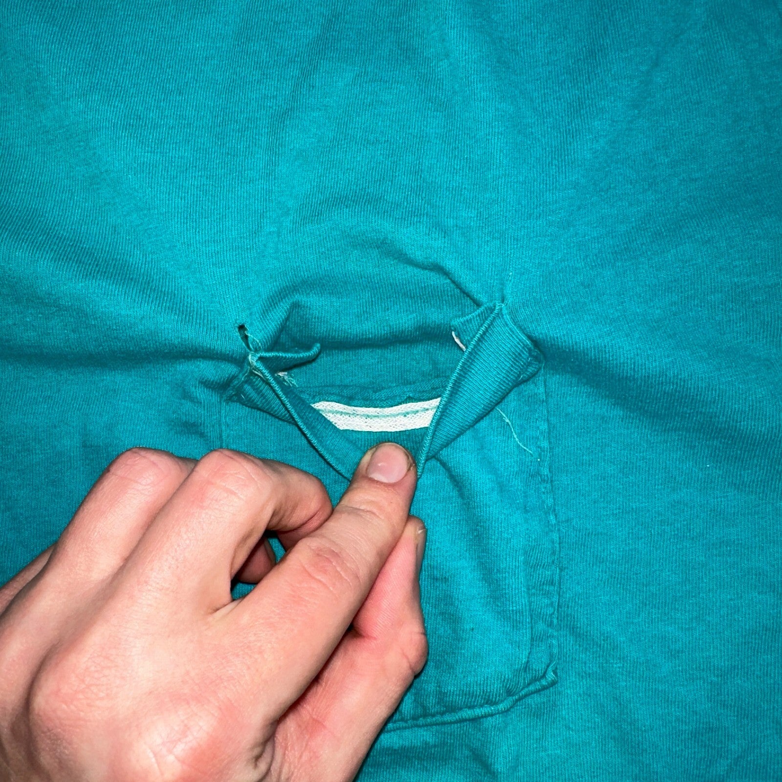 1960s Fruit Of The Loom VTG T Shirt Green Blue Thrashed Single Stitch 60s Blank