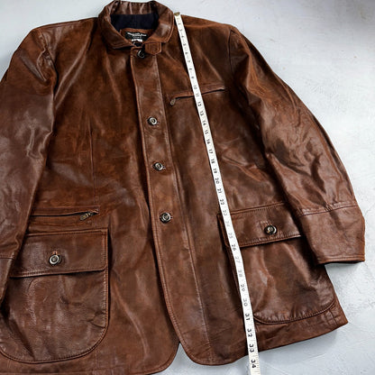 Men’s Vtg Sheepskin Coat Factory Leather Chore Coat 44 Lined 1980s Barn USA 80s