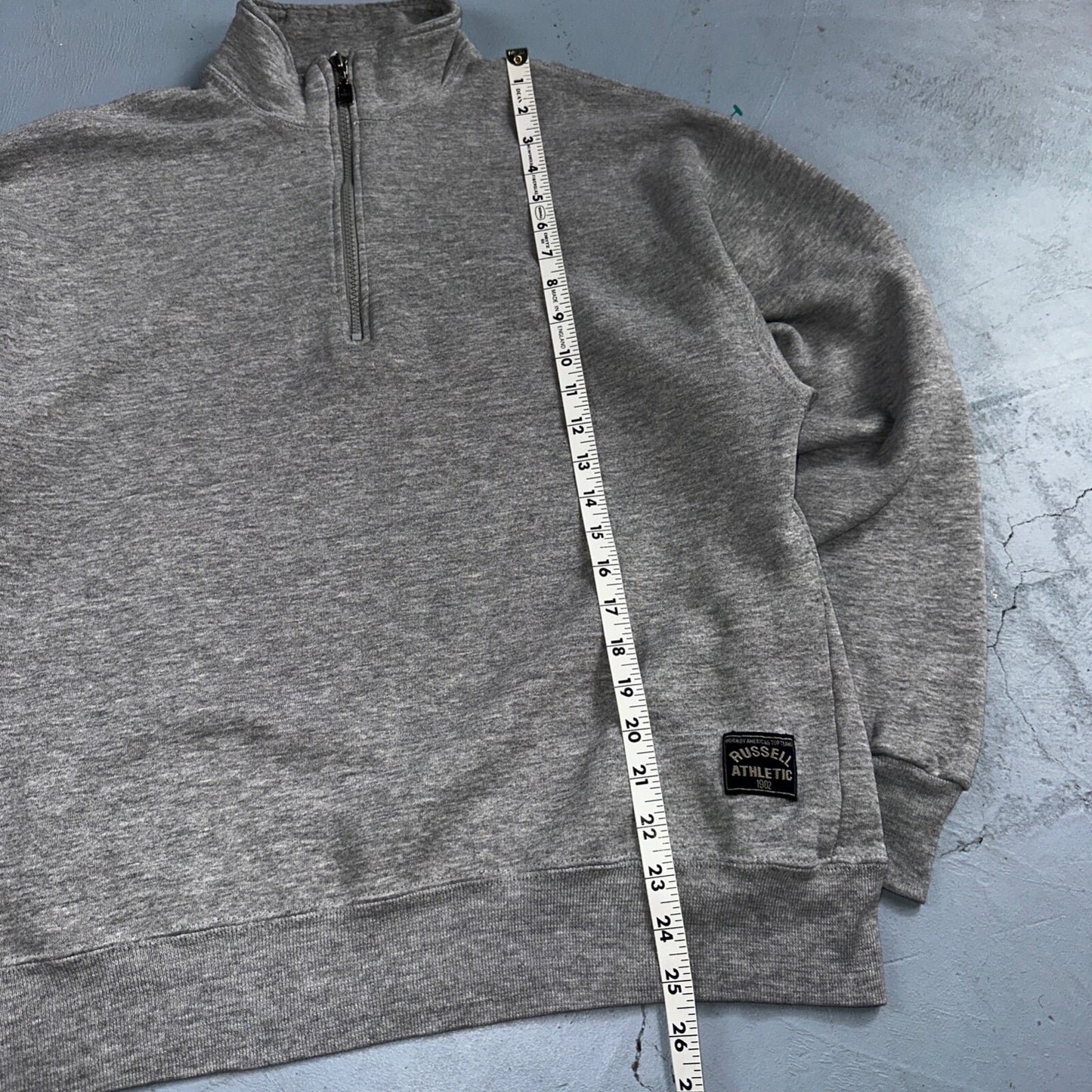 Russell Athletic USA L Sweatshirt 90s VTG Crewneck Gray Basic Blank Quarter Zip