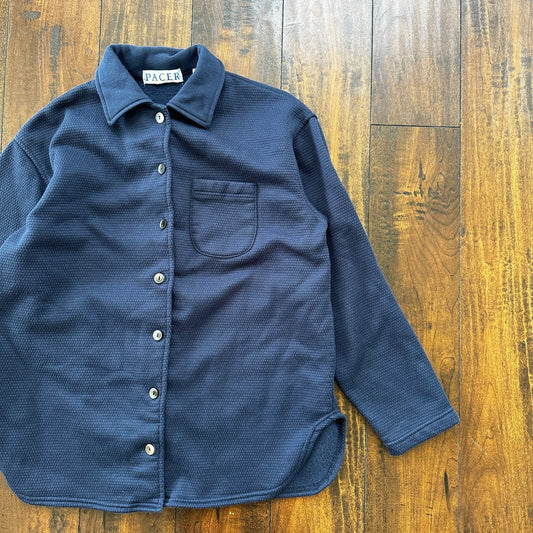 VTG 90s Pacer Womens Cotton Long Sleeve Button Up Navy Blue Shirt Size S
