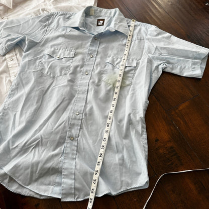 VTG 80s Karman Plain Shirt Mens Lot of 2 Tail Pearl Snap Button Up Poly Stained