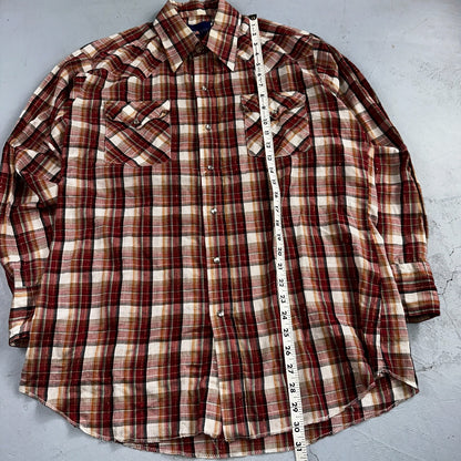 Vintage Panhandle 80s Western Shirt Pearl Snap Buttons Plaid Mens L 16.5 USA