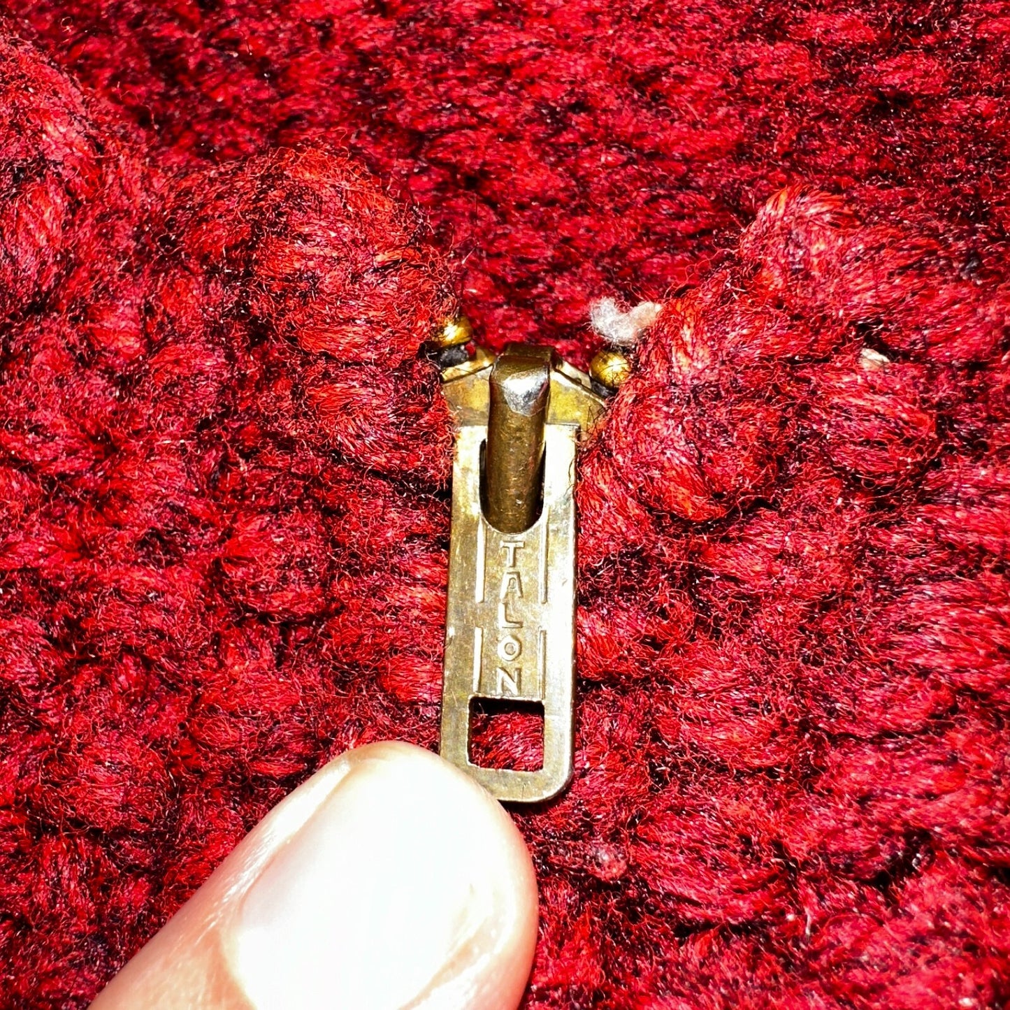 VTG Sweater Mens L Red Cable Knit Ribbed Full Zip 1950s Rockabilly Talon Rare