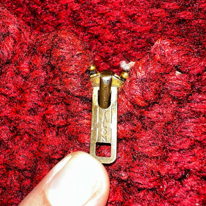 VTG Sweater Mens L Red Cable Knit Ribbed Full Zip 1950s Rockabilly Talon Rare