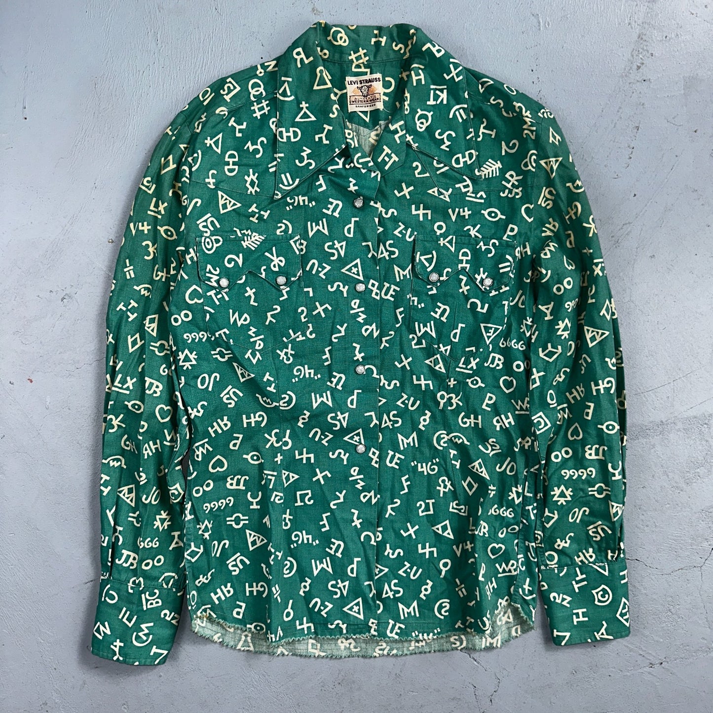 Levis 1950s Shorthorn Novelty Print Pearl Snap Sawtooth Shirt Rockabilly Western