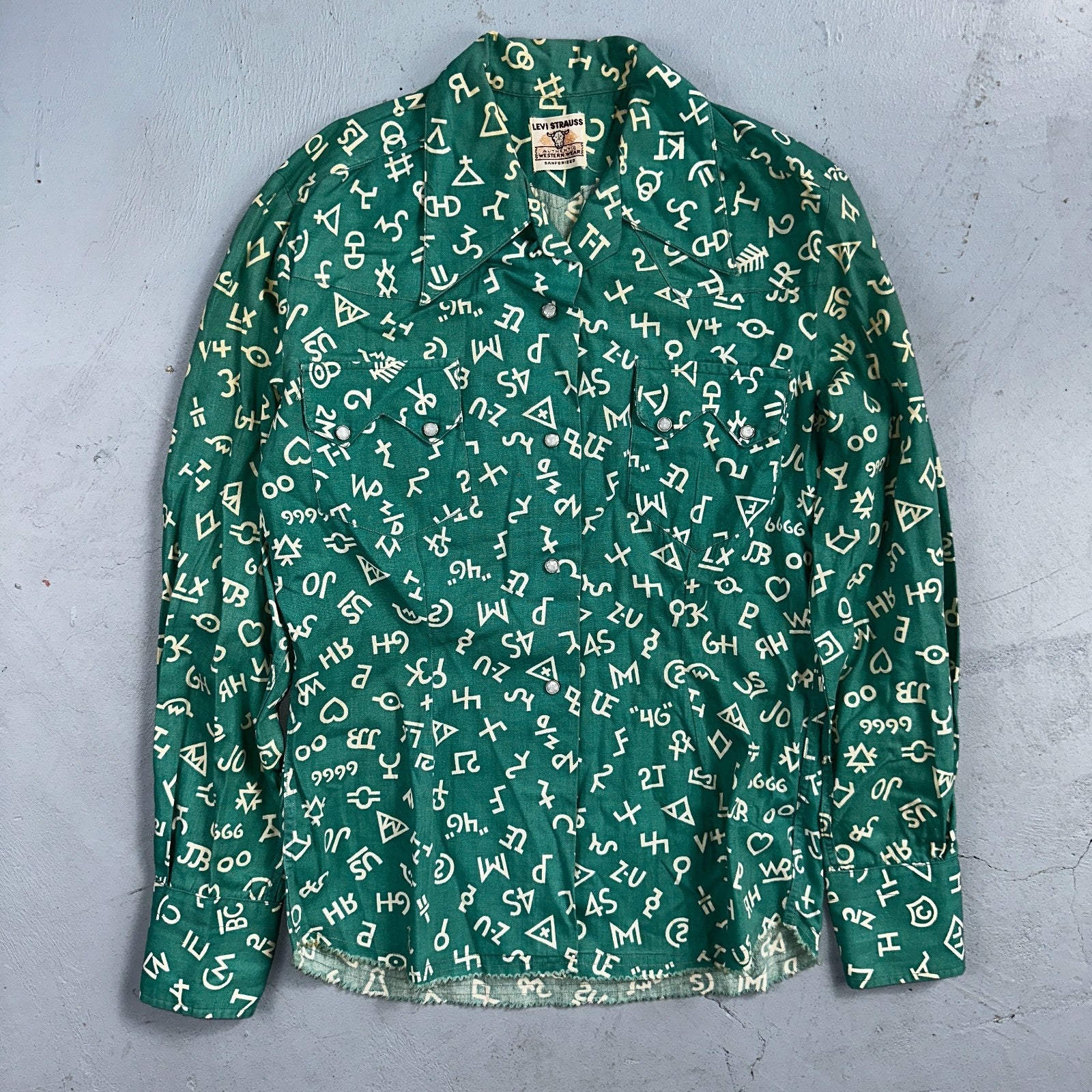 Levis 1950s Shorthorn Novelty Print Pearl Snap Sawtooth Shirt Rockabilly Western