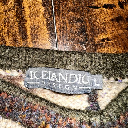 Women's Icelandic Design Sweater SZ Large Cropped Wool Fair 70s 80s Fall Leaves
