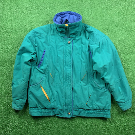 Vintage 1980's Andy Johns Multicolored Windbreaker Puffer Jacket L Blue Teal