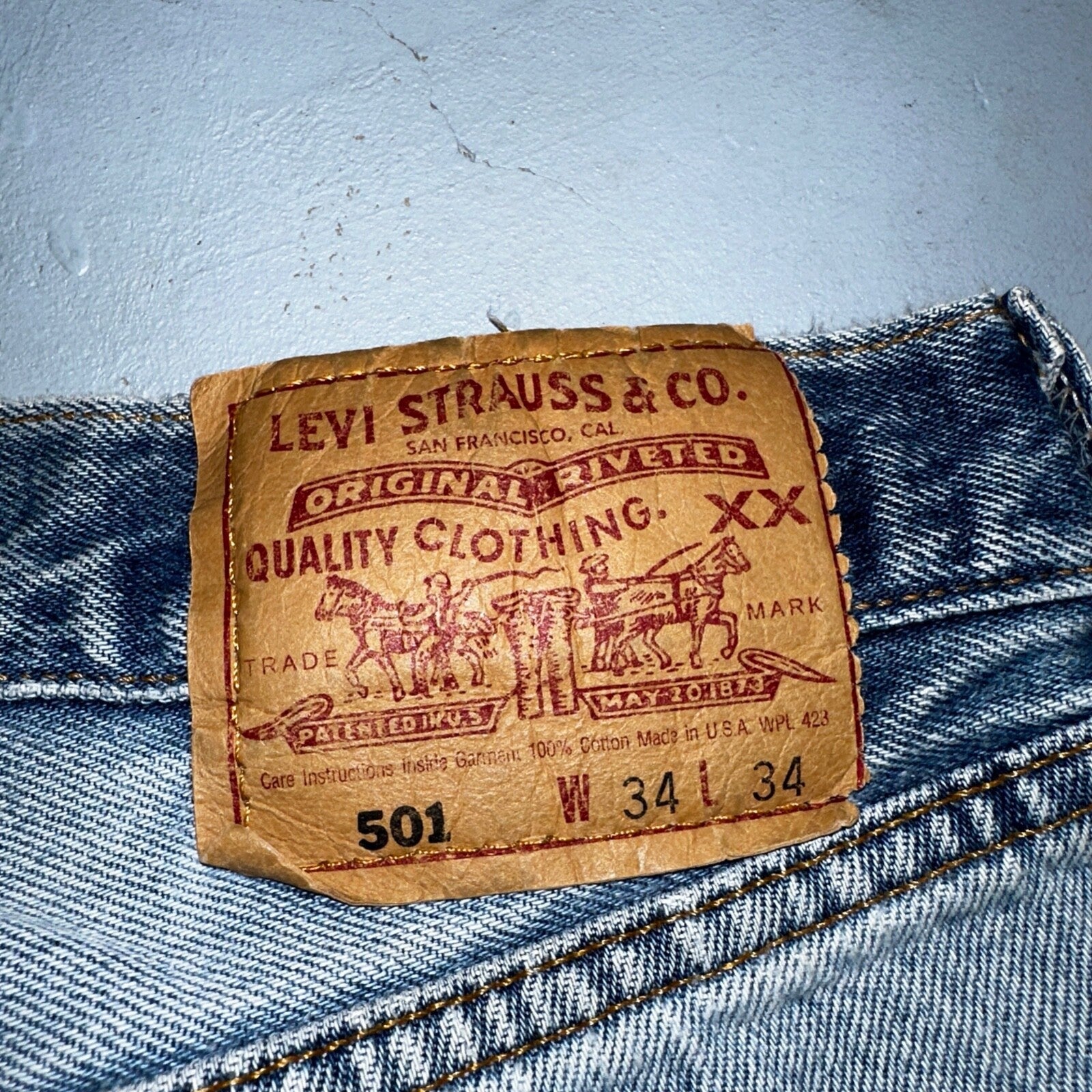 Levis 501 Vintage 90s USA XX Straight Leg Jeans 34x34 Blue Light Wash Act 31x32