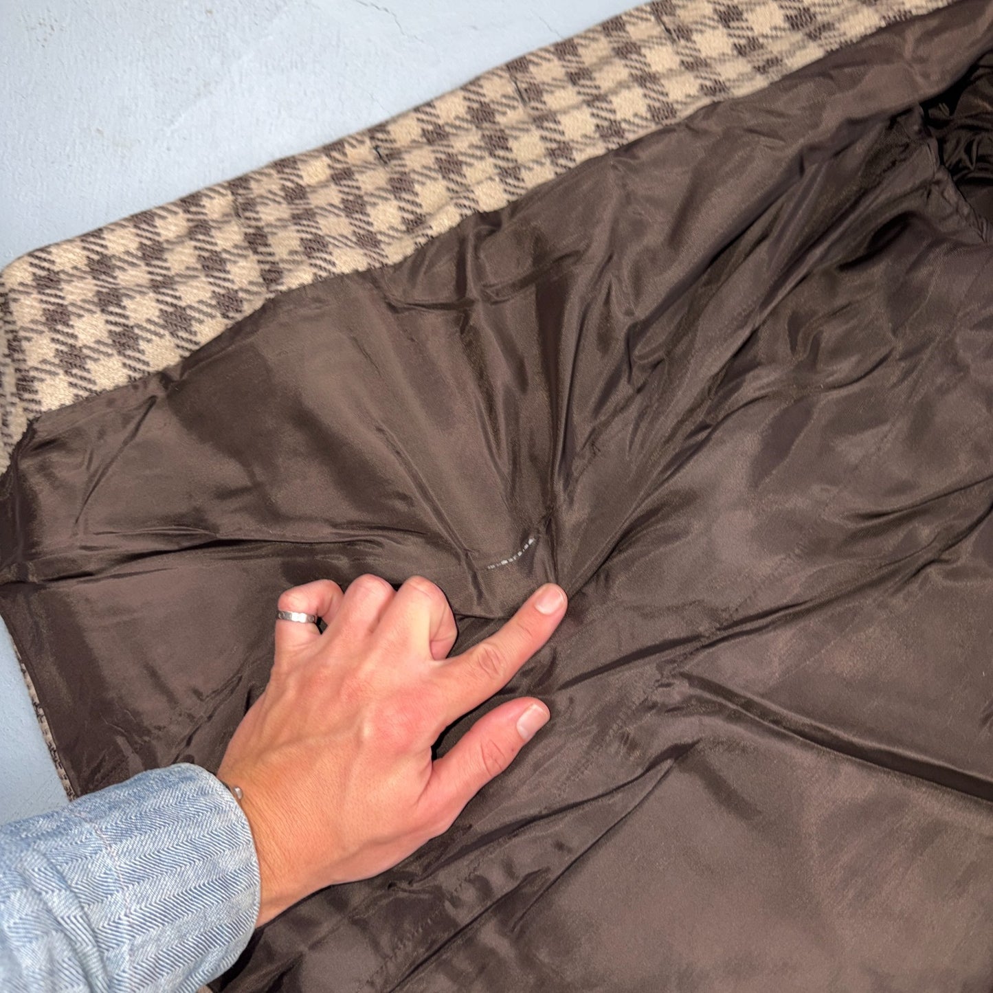 Giorgio Armani Jacket Women 42 VTG Brown Houndstooth V Neck Italy Cashmere Wool