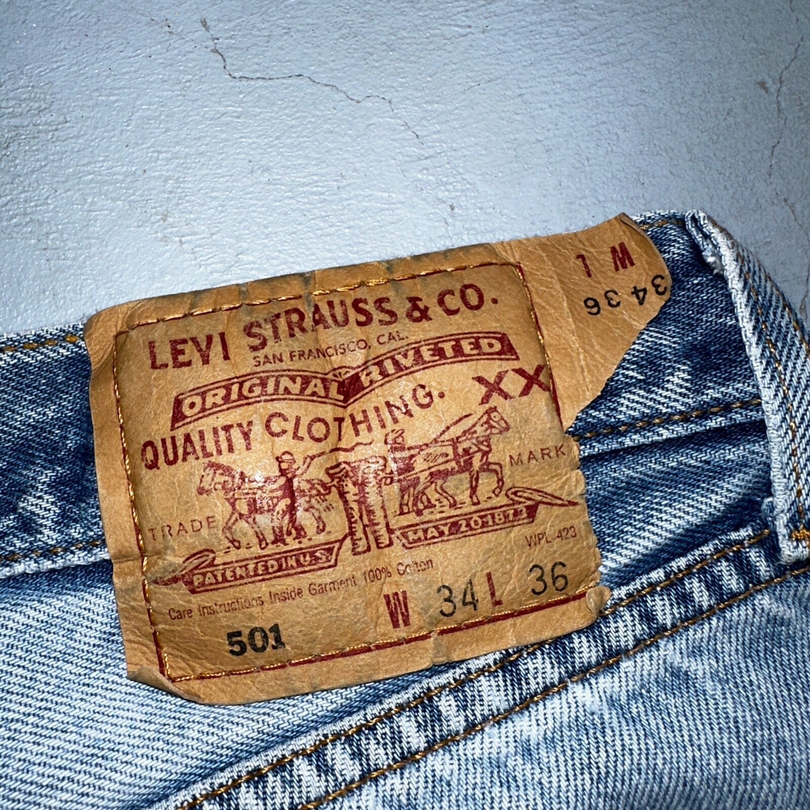 Levis 501 Vintage 90s XX Straight Leg Mexico Jeans 34x36 Light Wash Act 31x33