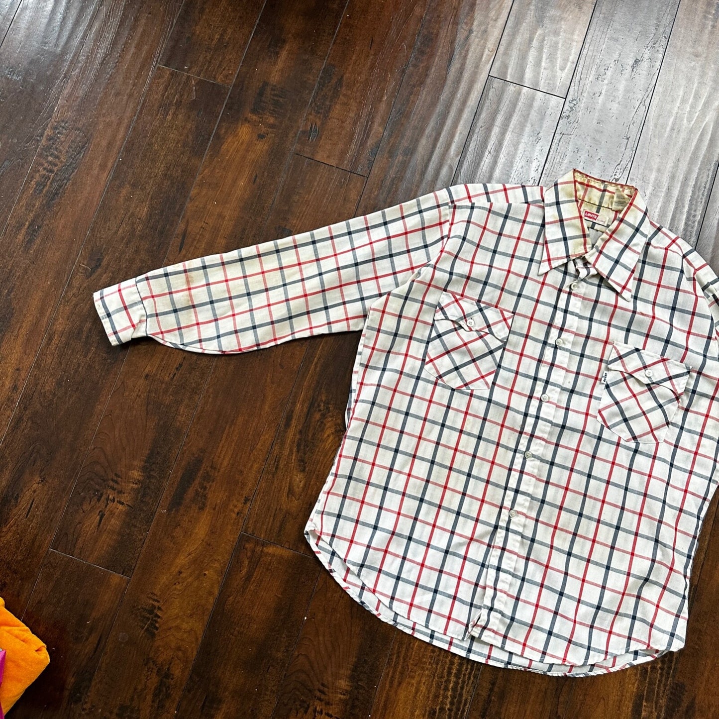 Vintage Levis Shirt Mens XL Red Blue Plaid Button Up White Tab 80s 90s 1980s