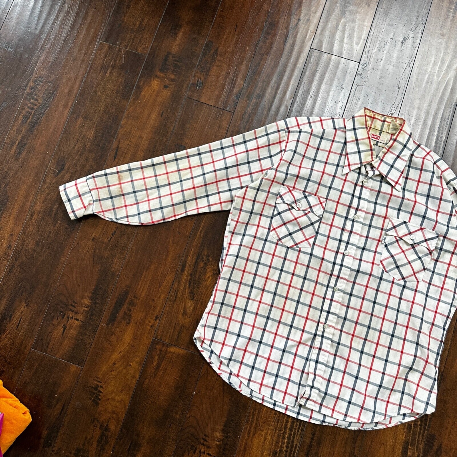 Vintage Levis Shirt Mens XL Red Blue Plaid Button Up White Tab 80s 90s 1980s