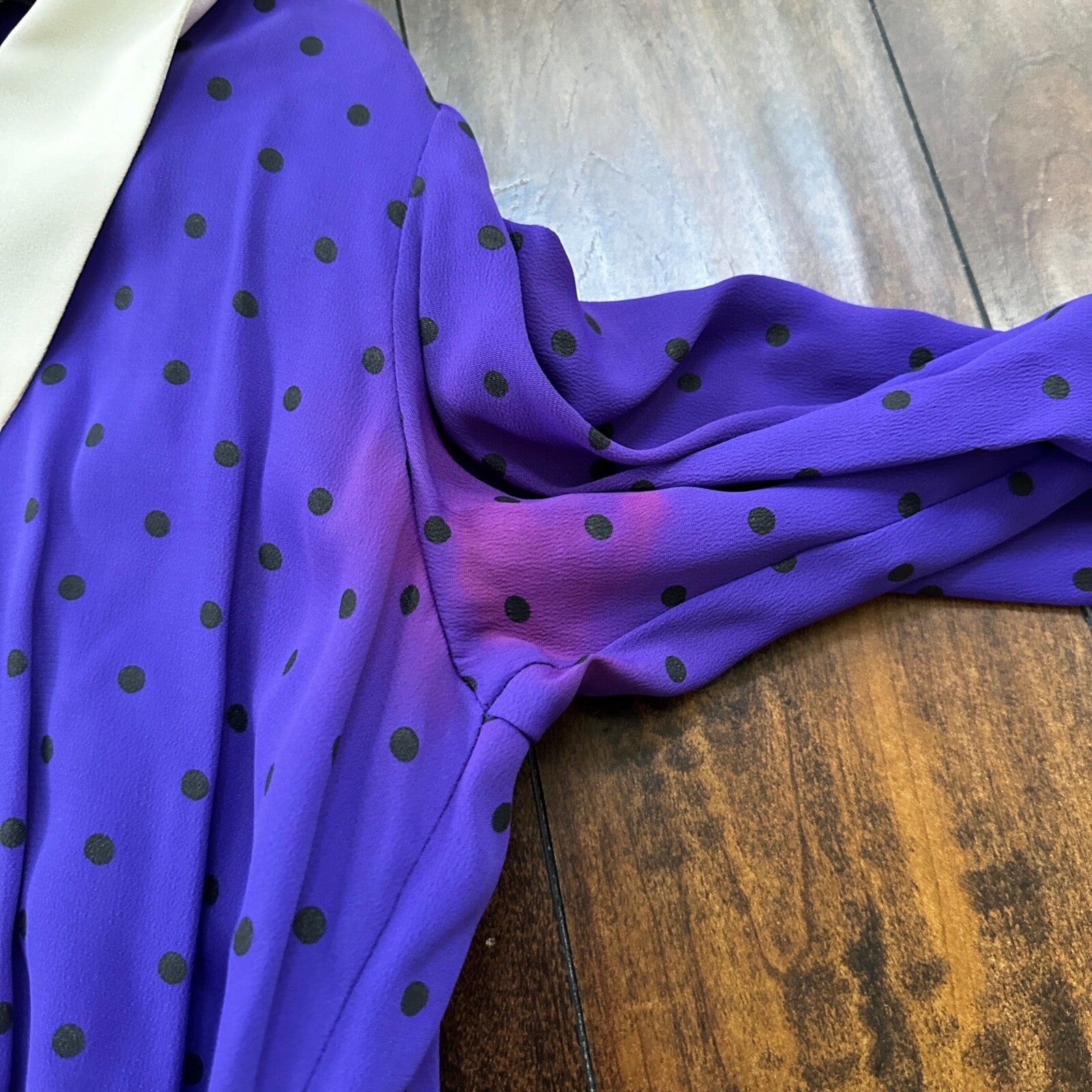 Vintage Katie MFG Purple Print Polka Dot 80s Midi Dress Size Small