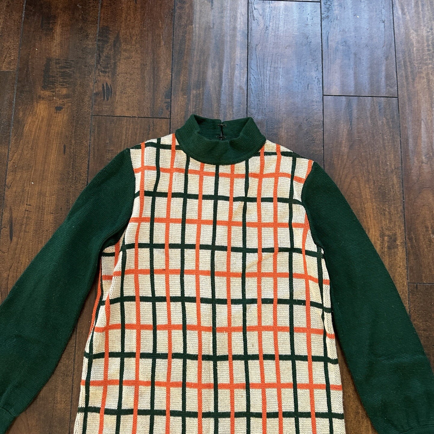 Silverworm Vintage Rockabilly Orange Green Dress Sweater 1960s 60s Checker