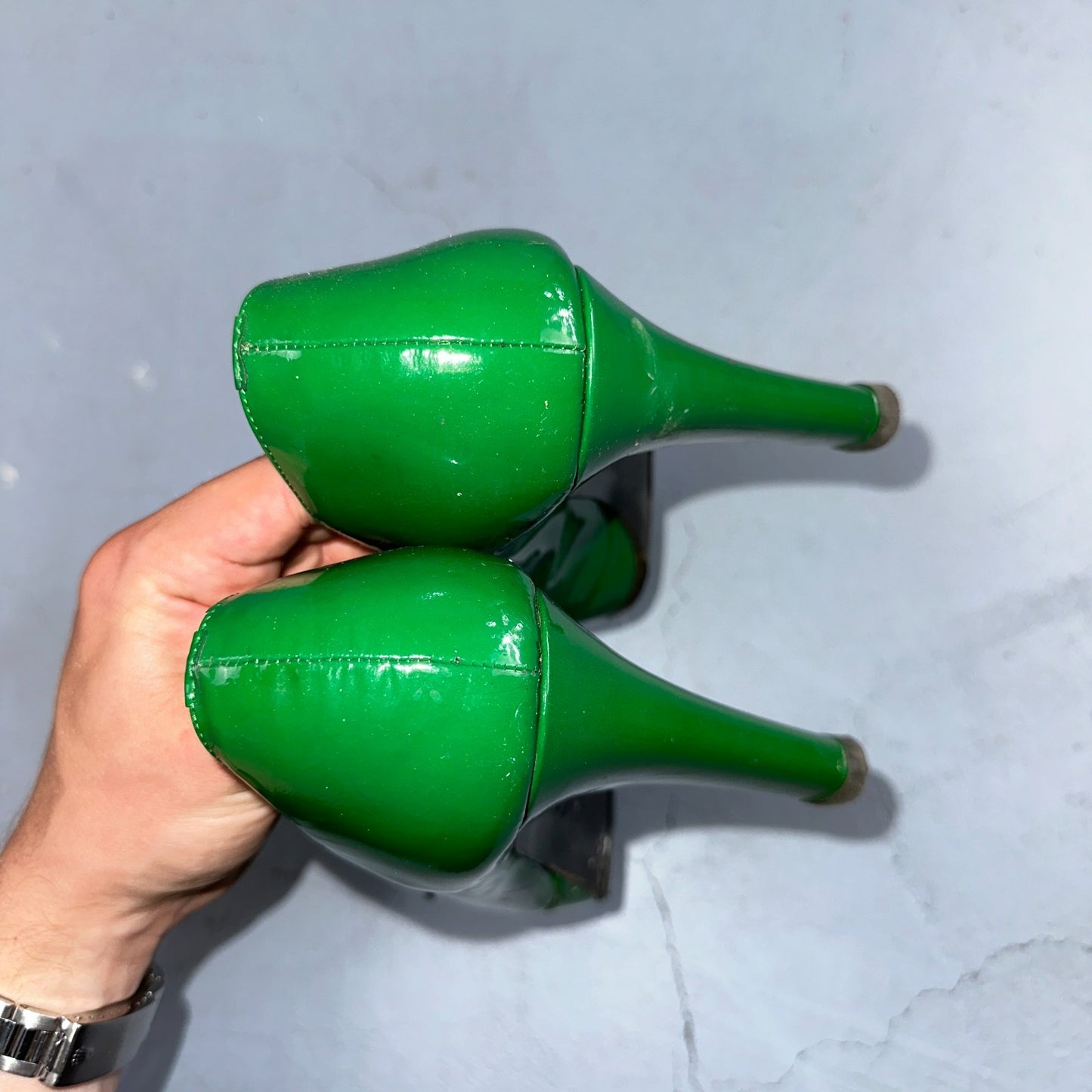 Boden Shoes Women's Size 41 Green Casadei Heel Pump Made In Italy Patent Leather