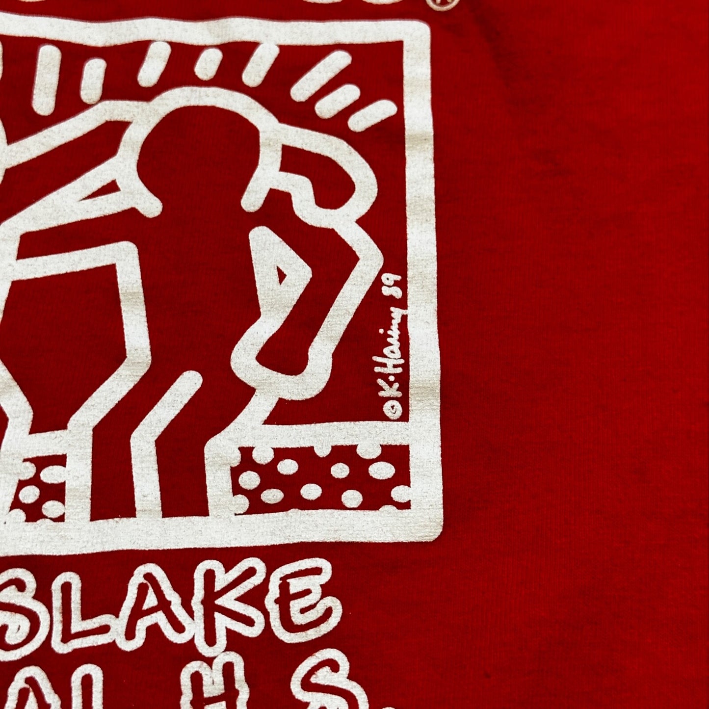 Keith Harring Best Buddies Print Vintage Style T Shirt Long Sleeve Red I SEE YOU