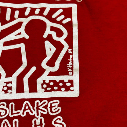 Keith Harring Best Buddies Print Vintage Style T Shirt Long Sleeve Red I SEE YOU
