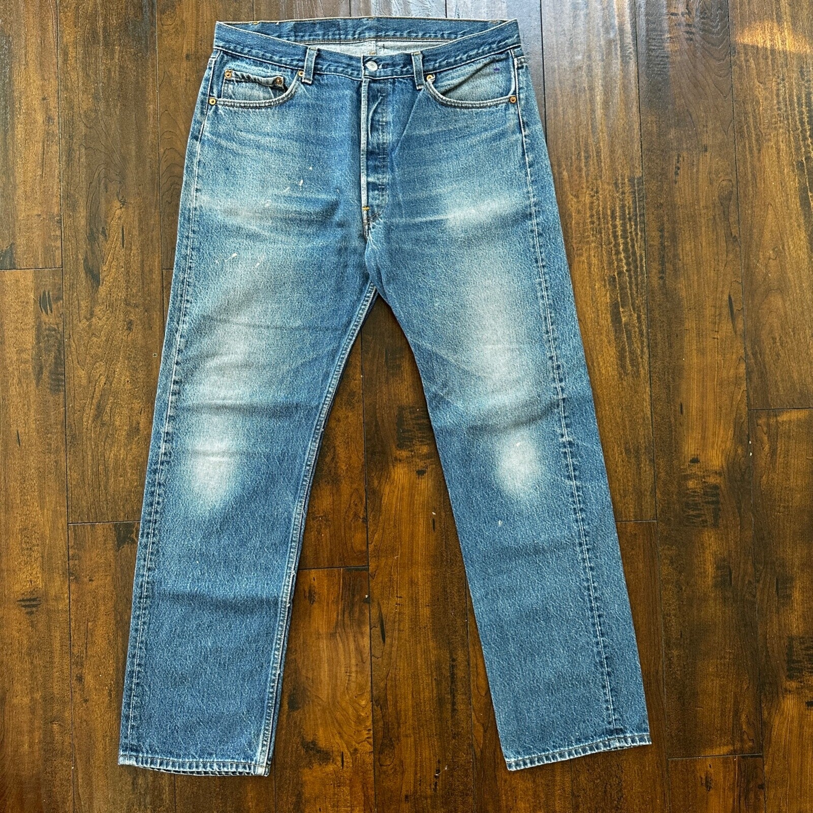 VTG 80s Levis 501 Button Fly 38x36 USA Tag Jeans Straight Wash Blue XX Act 34x31