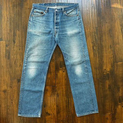 VTG 80s Levis 501 Button Fly 38x36 USA Tag Jeans Straight Wash Blue XX Act 34x31