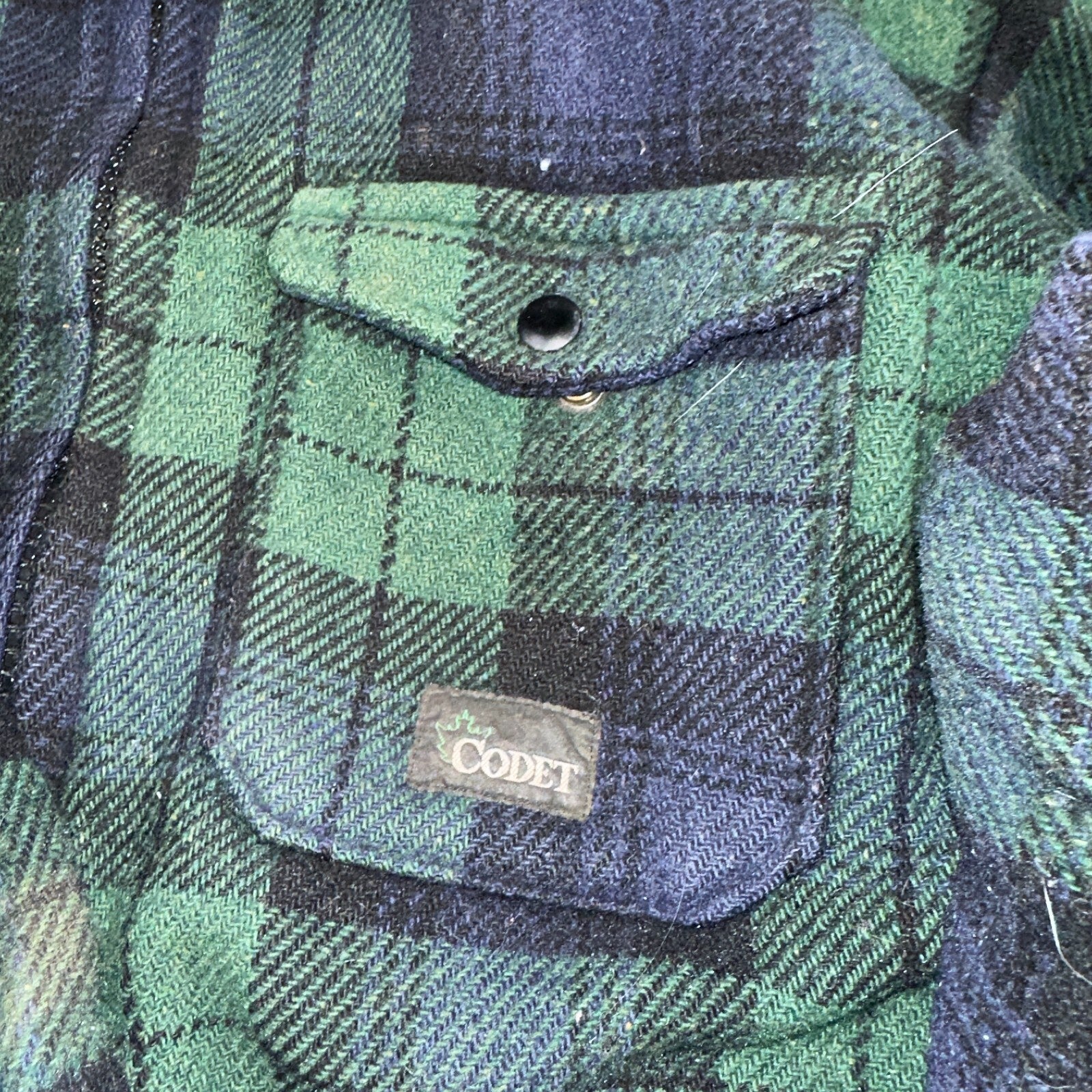 Vintage Codet Mens Shirt Jacket Plaid Blue Green Mackinaw Wool Shacket Size L