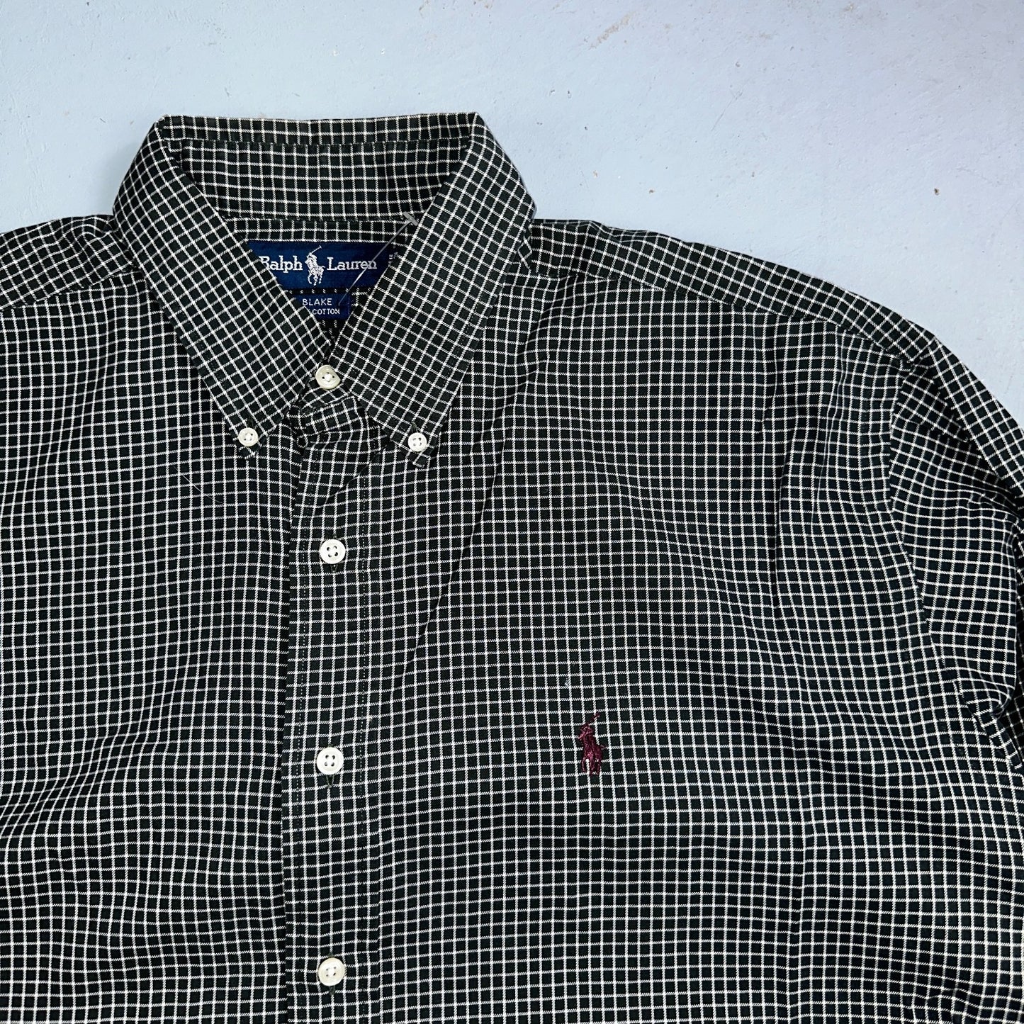 Ralph Lauren Polo VTG Button Down Shirt Men's L Black Plaid Blake Checker Board