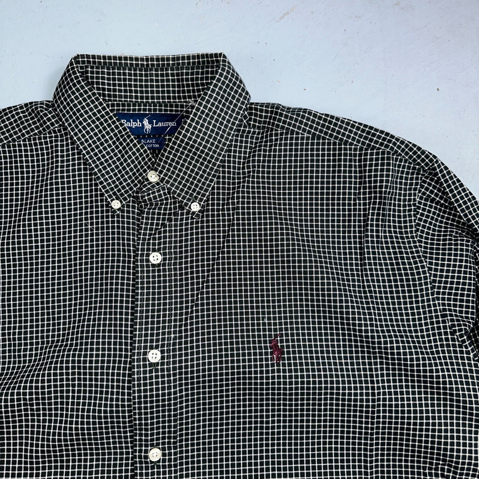 Ralph Lauren Polo VTG Button Down Shirt Men's L Black Plaid Blake Checker Board