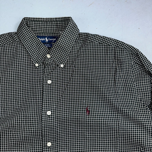 Ralph Lauren Polo VTG Button Down Shirt Men's L Black Plaid Blake Checker Board