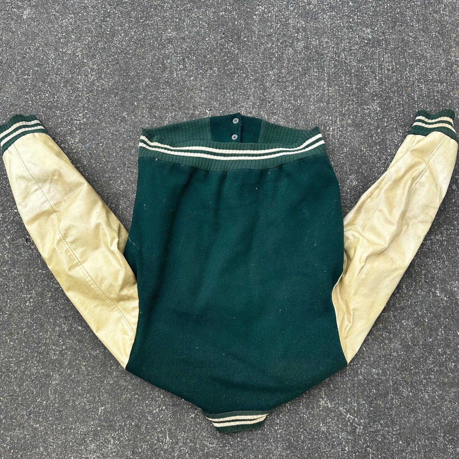 Vintage Letterman Jacket Green White Leather Wool TOM Named Simple Basic 1960s