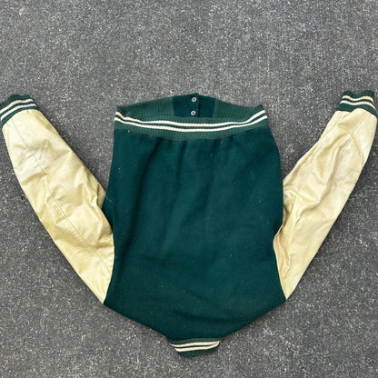 Vintage Letterman Jacket Green White Leather Wool TOM Named Simple Basic 1960s