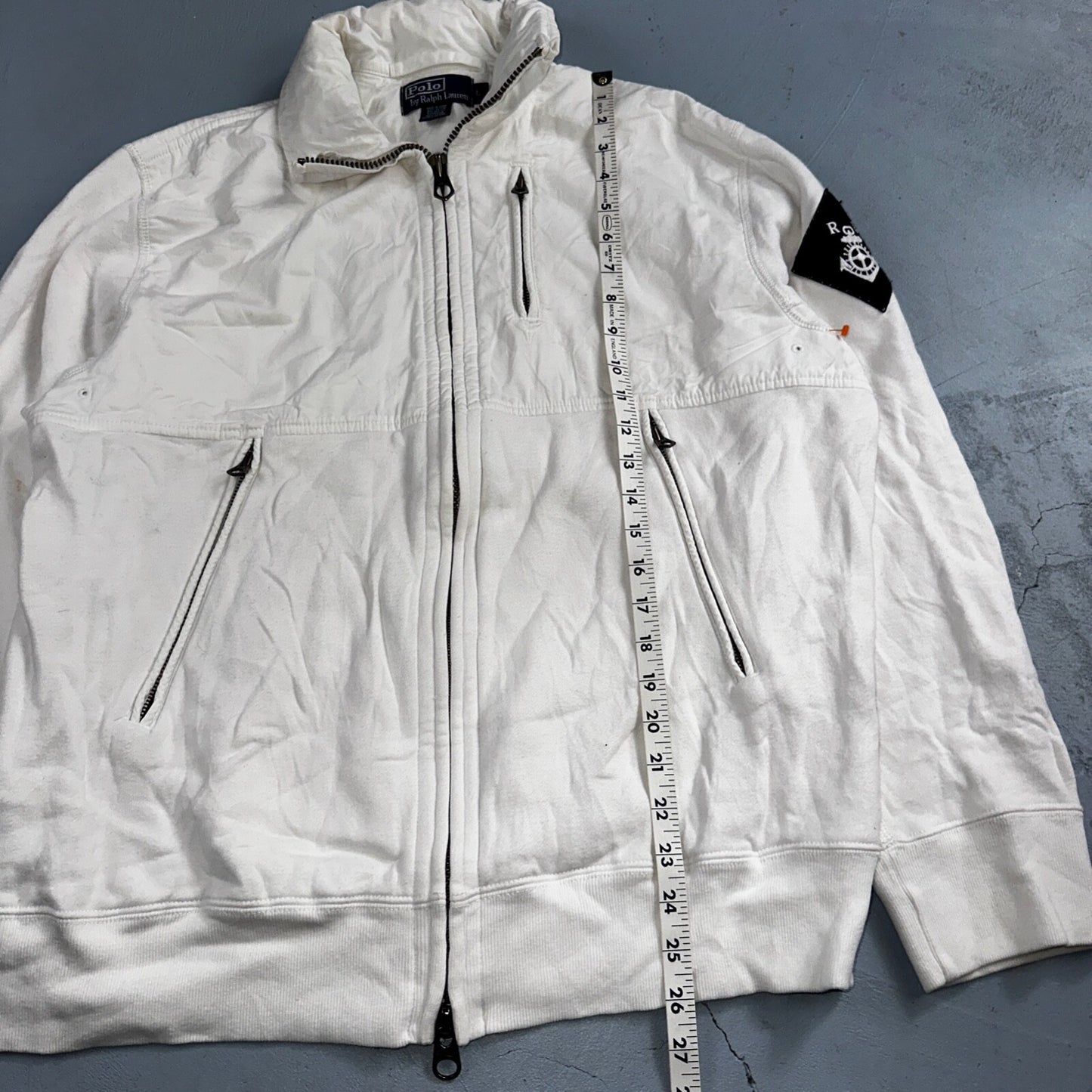 Polo Ralph Lauren VTG 90s Men's L White Blue RL Logo Jacket Coat Yacht Hooded