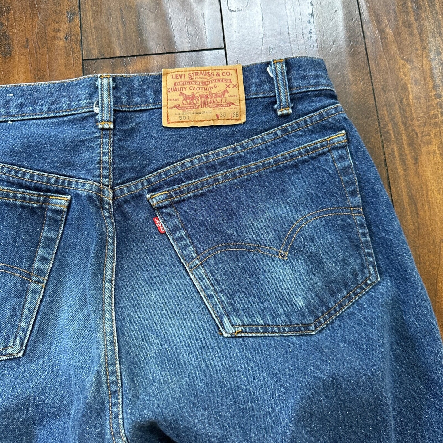 VTG 80s Levis 501 Button Fly 38x36 USA Tag Jeans Straight Wash Blue XX Act 34x32