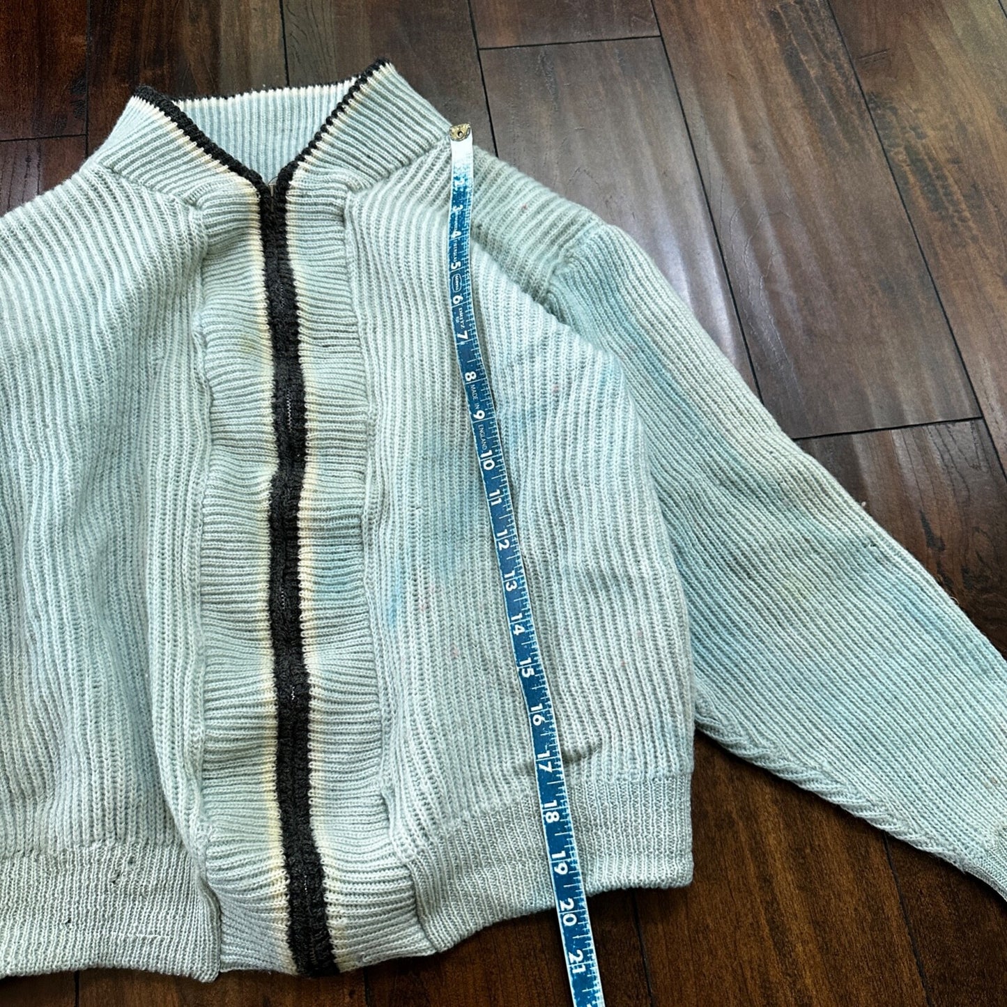 VTG 70s Columbia Knit Rugby Gear Sweater Zip Up Blue Color Block Made In USA