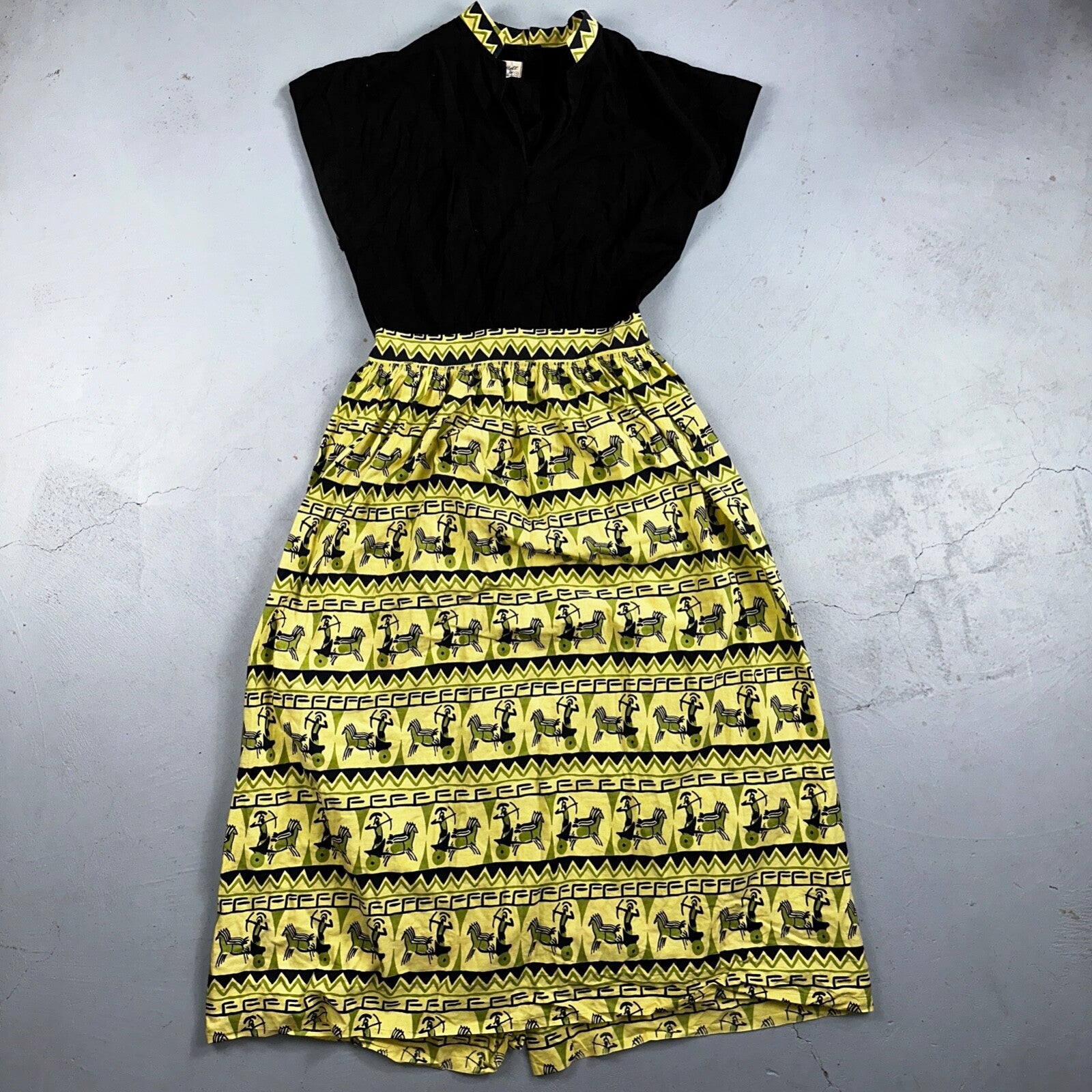 Vtg 40s 50s Day Dress Fit Flare Rockabilly Novelty Rick Rack Trudy Hall 15