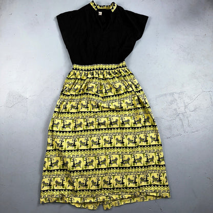 Vtg 40s 50s Day Dress Fit Flare Rockabilly Novelty Rick Rack Trudy Hall 15