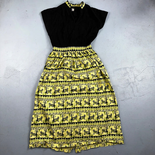 Vtg 40s 50s Day Dress Fit Flare Rockabilly Novelty Rick Rack Trudy Hall 15