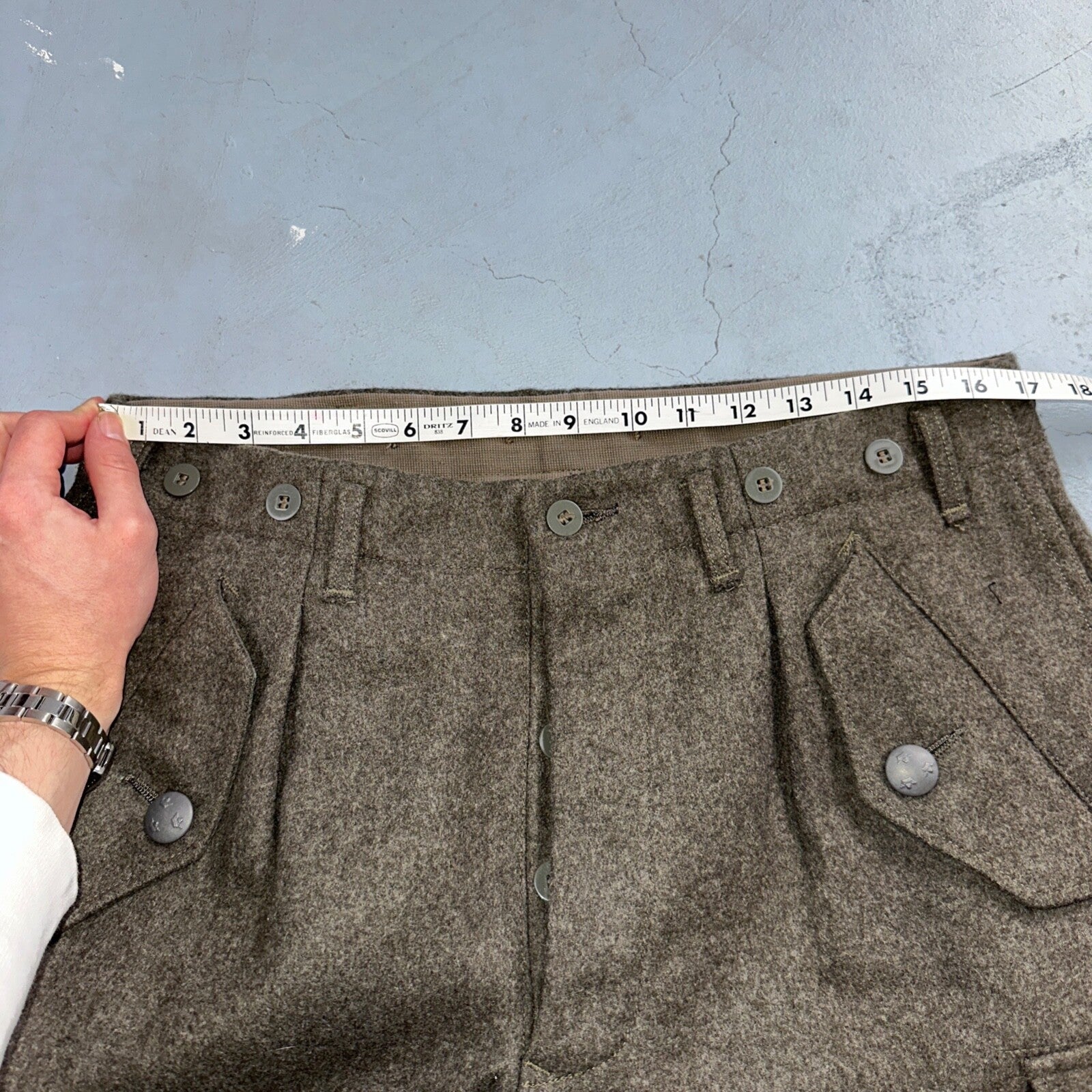 Vintage 1960s Swedish Army Wool Cargo Heavy Pants WWII Leather Straps 34x31