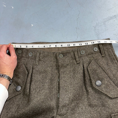Vintage 1960s Swedish Army Wool Cargo Heavy Pants WWII Leather Straps 34x31