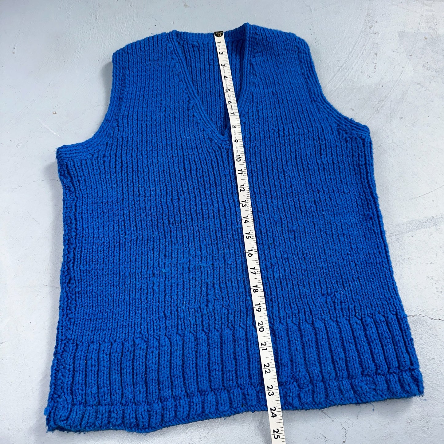 VTG Blue Vest Knitted Sleeveless Sweater Pullover Handmade Knit 70s 1970s
