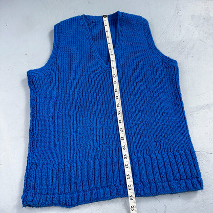 VTG Blue Vest Knitted Sleeveless Sweater Pullover Handmade Knit 70s 1970s