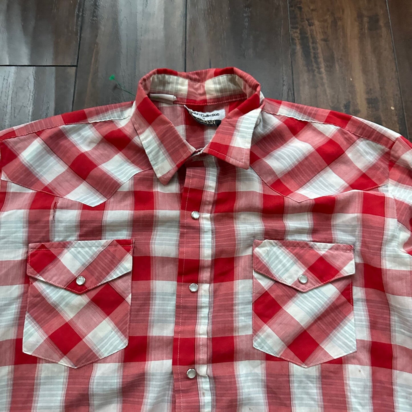 Gold Collection Karman Men's Western Shirt Pearl Snap Red USA Plaid Checker 80s