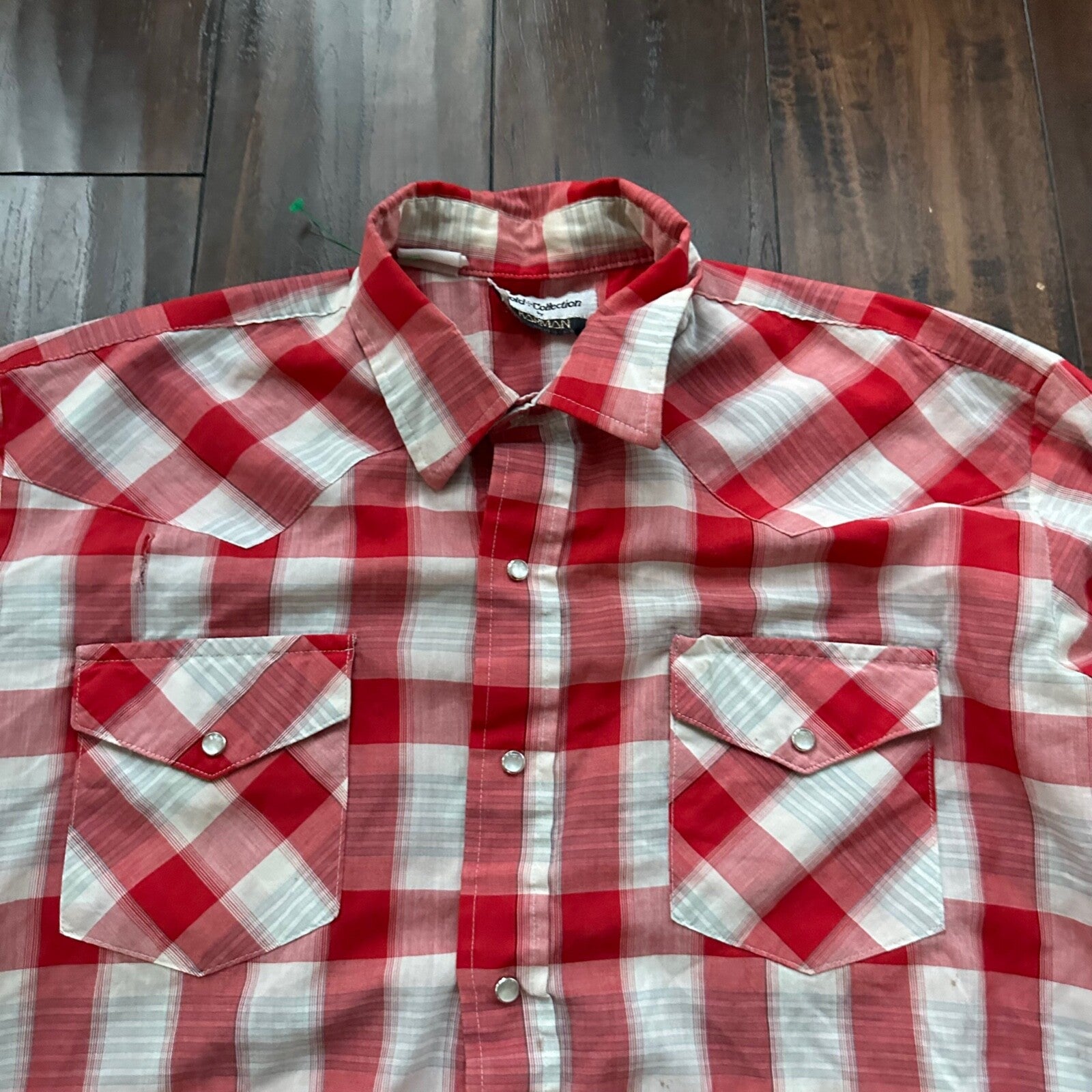 Gold Collection Karman Men's Western Shirt Pearl Snap Red USA Plaid Checker 80s