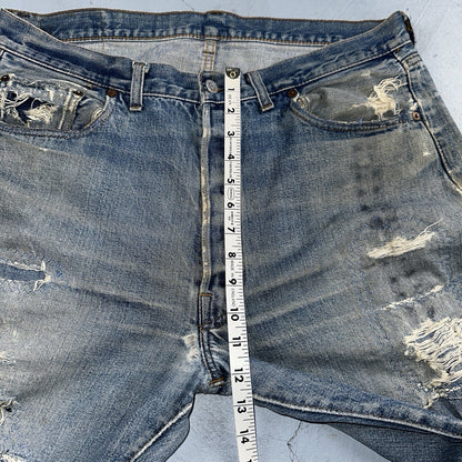 Levis 501 VTG 70s SS Redline Selvedge Jeans XX Med Wash Thrashed Act 35x26