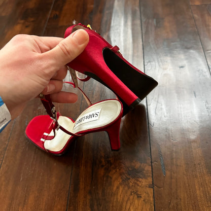 Sam & Libby Diva Sl Red Women Size 8.5 M Sandal Heels Ankle Strap Sexy Nice